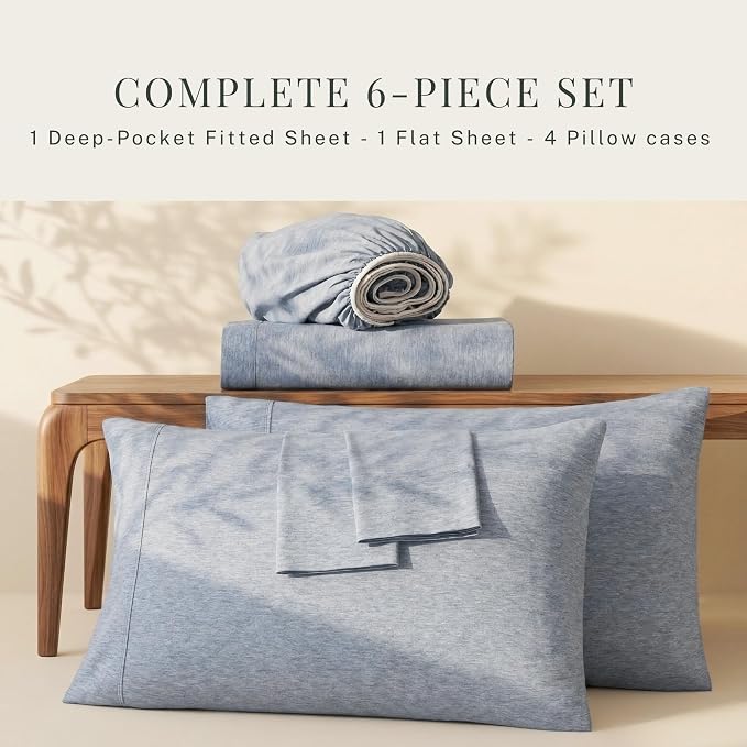 Hearth & Harbor Bed Sheets, Luxury Soft 6 Piece Bed Sheet Set Extra Deep Pocket Fitted Sheets Fits Mattress up to 21", Double Brushed Bedding Sheets & Pillowcases,