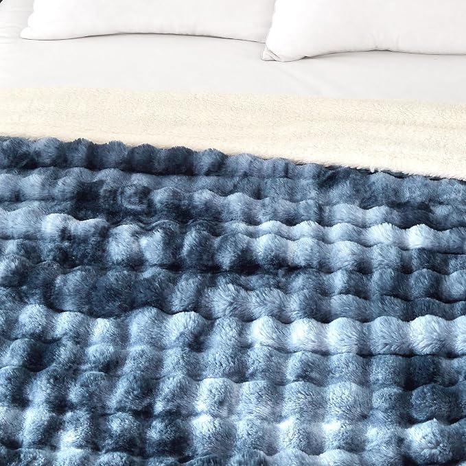 50x60 Inches Ultra-Soft Fuzzy Faux Fur Plush Throw Blanket - Thick, Warm Sherpa for Couch, Sofa, Bedroom, Camping - Decorative Blanket for Cozy Warmth, Bubble Dark Blue Tie Dye