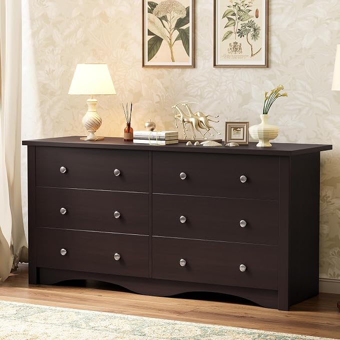 YESHOMY Dresser for Bedroom with 6 Drawer, 47.2" Organizer Drawers | Space Saving, Modern Design, Anti-Tip, TV Stand for Living Room, Hallway, Dark Brown