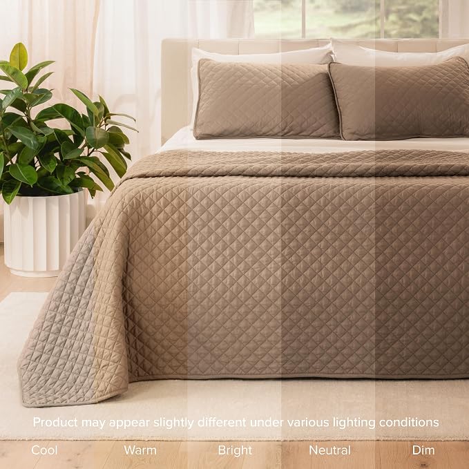 Bare Home Coverlet Set - Full/Queen - Lightweight Bed Decor - Comforter Alternative - All-Season Quilted Bedspread (Full/Queen, Taupe)