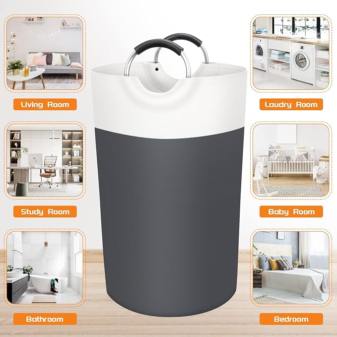 BlissTotes Laundry Basket, Laundry Hamper, Collapsible Laundry Baskets, Dirty Clothes Hamper, Waterproof Laundry Basket with Foam Protected Aluminum Handles for College Dorm, Family 90L (Gray) | Collapsible Dirty Clothes Hamper, Foldable Laundry Bag fo...