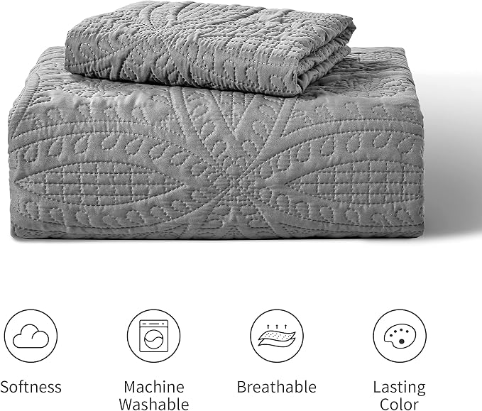 Love's cabin Twin Quilt Set Grey Bedspreads - Soft Bed Summer Lightweight Bedspread Comforter - Modern Style Coin Pattern Coverlet for All Season - 2 Pieces (1 Quilt, 1 Pillow Sham)