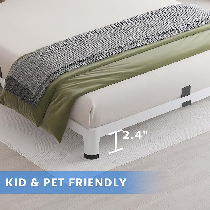 MAF 14 Inch Twin Metal Platform Bed Frame White with Round Corner Legs | Mattress Slide Stopper, 3000 LBS Heavy Duty Steel Slats Support, Noise Free, No Box Spring Needed, Easy Assembly, Anti-Slip