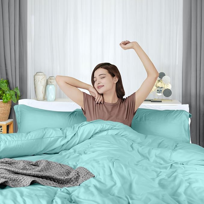 Duvet Cover Twin, 3 PC Cotton Like Polyester, Zipper Closure, Spa Blue | Extra Soft and Breathable, Wrinkle & Fade Resistant, Includes Duvet Cover and 1 Pillow Sham, Comforter Not Included, OekoTex