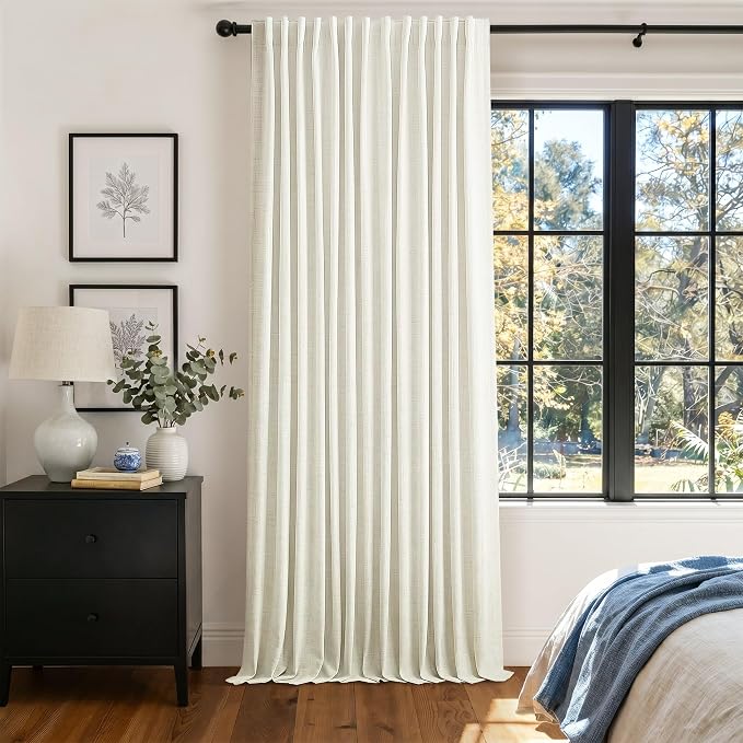 Extra Wide 100 Inch Width Linen Blackout Curtain 84 Inches Long 1 Panel Thick Linen Textured 100% Black Out Living Room Patio Sliding Door Drape Cream Ivory W100 x L84 Length One Panel Back Tab Pocket