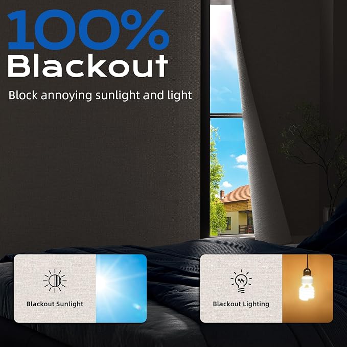 Linen Blackout Curtains for Bedroom, 100" x 58" Portable Blackout Blinds | 100% Blackout Window Cover with Hook&Loop Strip, Temporary Blackout Shades, Blackout Window Film for Nursery Travel RV- Cream