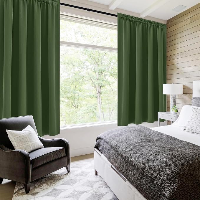 DWCN Short Blackout Curtains 52 x 36 Inch for Kitchen RV Bunk Olive Green | 2 Panels Set, Kitchen Window Curtains Over Sink, Thermal Insulated, Light Blocking, Rod Pocket Drapes for Small Window