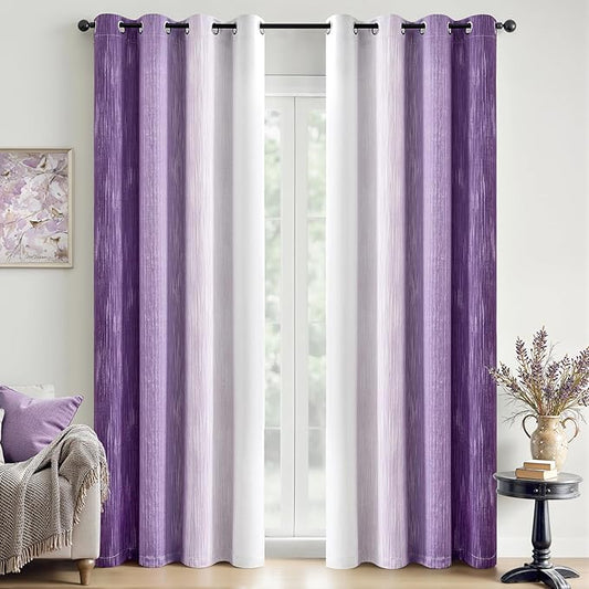 MIULEE Purple and Greyish White Ombre Blackout Curtains 52Wx96L Set of 2 | Full Room Darkening,Thermal Insulated,96 Inch Long,Grommet Drapes for Bedroom/Living Room,Modern Window Treatments