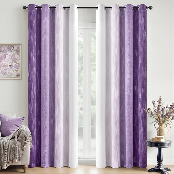 MIULEE Purple and Greyish White Ombre Blackout Curtains 52Wx84L Set of 2 | Full Room Darkening,Thermal Insulated,84 Inch Long,Grommet Drapes for Bedroom/Living Room,Modern Window Treatments