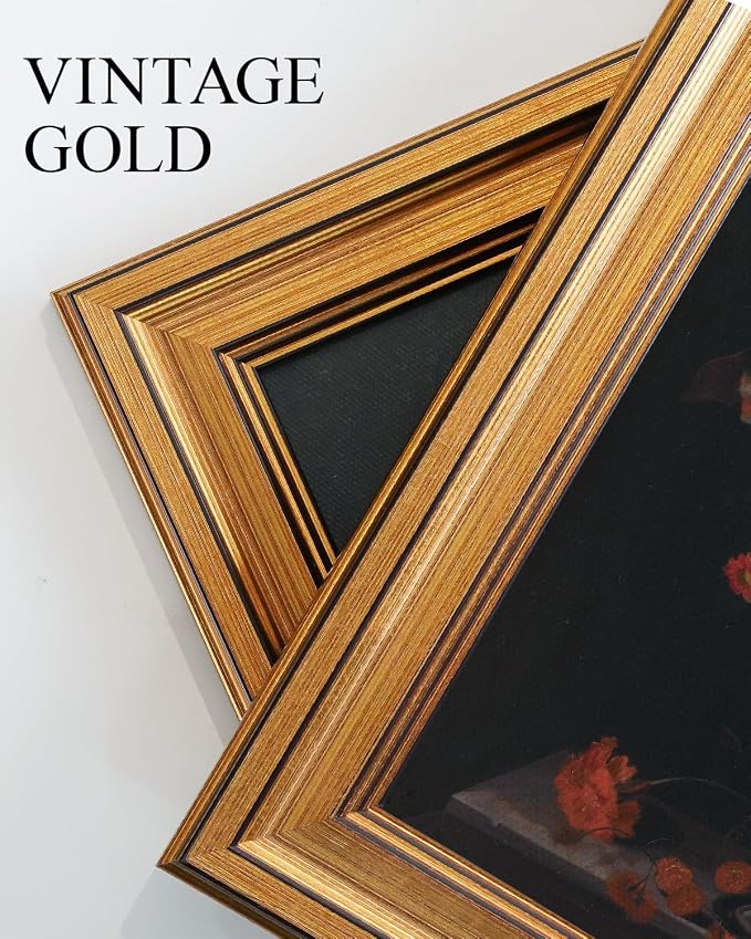 VIYYIEA Vintage Gold Framed Wall Art for Living Room, Flowers Canvas Prints Home Decor, Oil Painting Picture, Bedroom Wall Decor Gifts for Friends or Family -【Cotton Rose】-(16L x 12W)