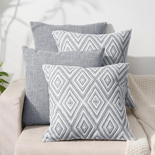 HPUK Throw Pillow Covers 18x18, Set of 4, Grey Textured Couch Pillow Covers | Polyester fabric, patterned and solid designs, hidden zippers, machine washable, for sofas and beds, inserts not included