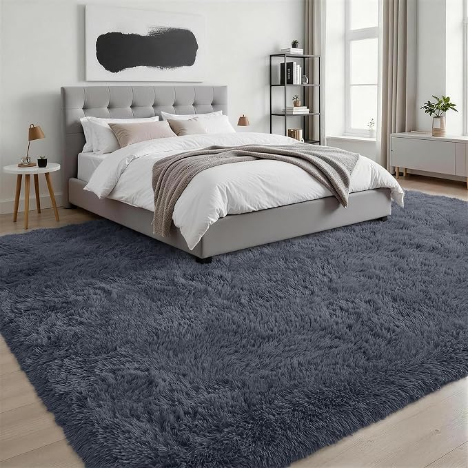 9x12 Area Rug Living Room Bedroom: Fluffy Plush Shag Carpet Grey | For Kids Room Playroom Nursery Home Decor,Ultra Soft,Non-Slip Non-Shedding,Fuzzy Plush,Large Indoor Floor Carpet,Easy Clean