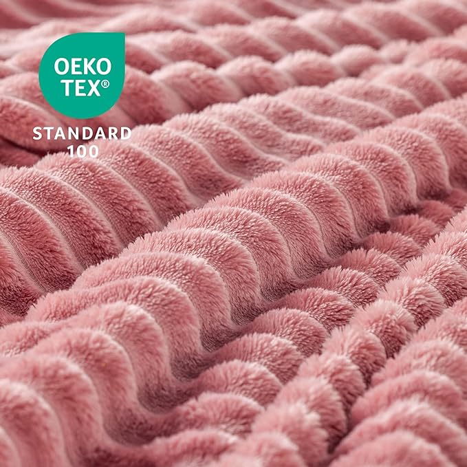 BEDELITE 3D Ribbed Jacquard Pink Fleece Throw Blanket for Couch, 50x60 Inch | Soft Warm Decorative Fluffy Blanket, Cozy Plush Lightweight Fuzzy Throw Blanket for Bed Sofa Home Room Decor, Gift for Women