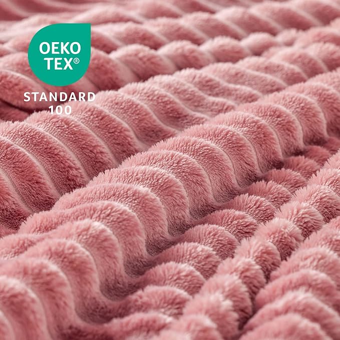 BEDELITE 3D Ribbed Jacquard Pink Fleece Twin Blanket for Couch, 60x80 Inch | Soft Warm Fluffy Blanket for Bed Sofa College Dorm Room Decor, Luxury Cozy Plush Birthday Gifts for Women Girls, Lightweight