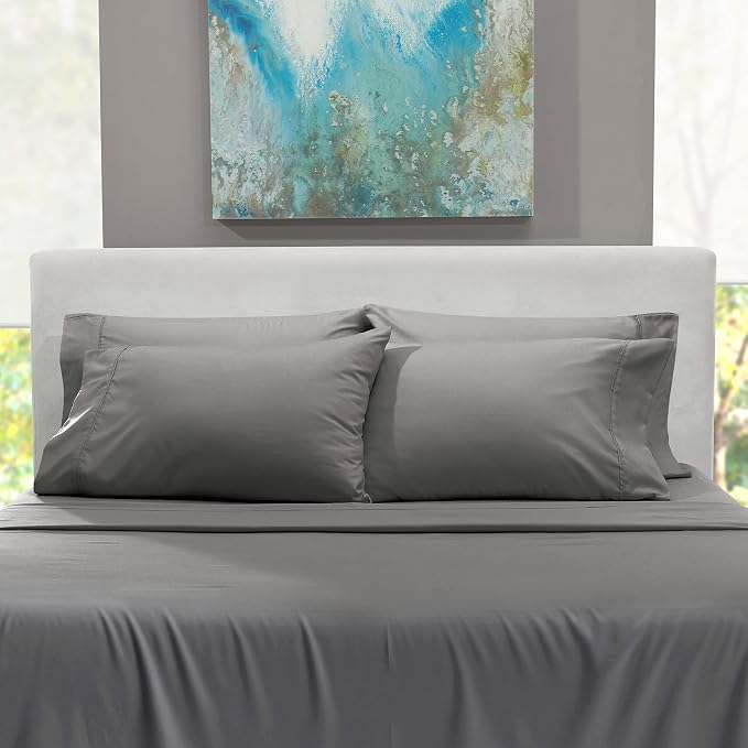 Hearth & Harbor Extra Deep Pocket King Size Sets - Fits Mattress 18-24 Inches Deep - Extra Deep Pocket Sheets - 6 Piece King Size - Grey
