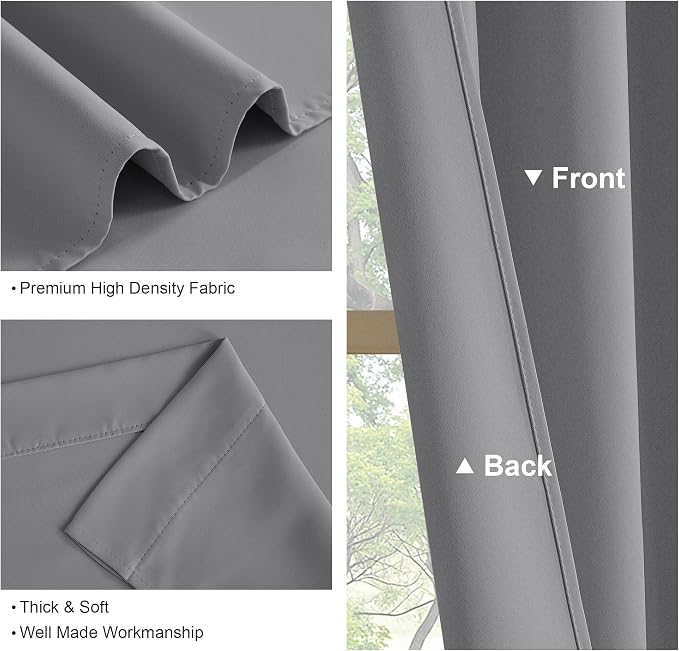 PONY DANCE Blackout Curtains for Bedroom, Rod Pocket Thermal Insulated Noise Reducing Noise Reducing Drapes for Living Room, W 52 x L 72 Inch, 2 Panels, Silver Grey