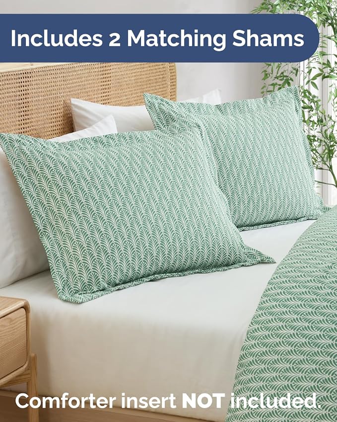 Duvet Cover Cal King Size - Printed Duvet Cover - 3 Piece - Sage Palms | Soft Printed Duvet Cover 104 x 98 with 2 Pillow Shams, Zipper Closures & Ties, Printed Bedding for Women, Men, Kids & Teens