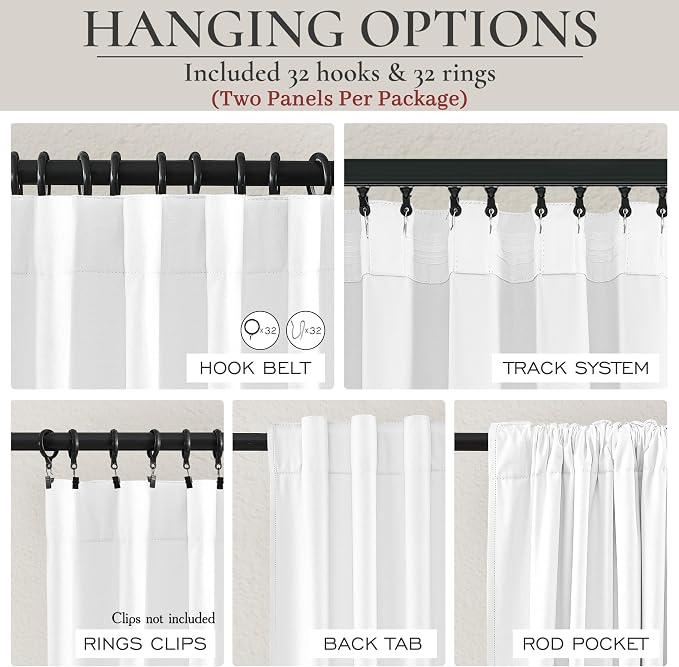BrightWhite Lush Decor Curtains for 104-106 Inch Windows 2 Panel Sets, 105 Inches Curtains for Bedroom Black Out, Linen Drapes Back Tab Rod Pocket Custom Length (W50 xL105)