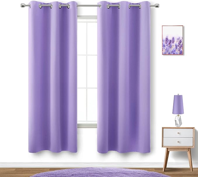 KOUFALL Lavender Curtains for Bedroom Girls 2 Panels Set Blackout Light Blocking Thermal Insulated Curtains for Teen Room Dorm Violet Lilac Purple 42 x 63 Inch Length