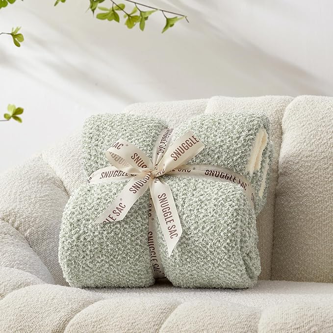 Snuggle Sac Heather Throw Blanket for Couch, Reversible Super Soft Blankets Warm Cozy Knit Fuzzy Plush Lightweight for Sofa, Bed, Camping, Picnic (Sage Green, Twin (60"x80"))