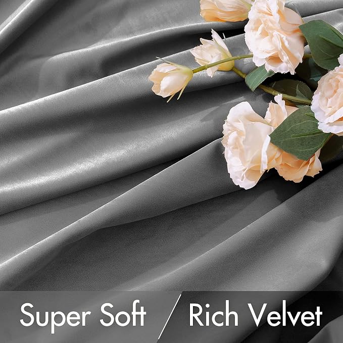 MIULEE Grey Velvet Curtains 52x84 inches 2 Panels Luxury Blackout Curtains | Thermal Insulated, Super Soft Window Drapes for Bedroom Living Room, Rod Pocket & Back Tab