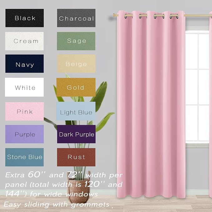 KOUFALL Light Pink Blackout Curtains 72 x 84 Inches Long for Girls Bedroom Nursery,Cute Teen Girl Room Decor,2 Panels Baby Pink Black Out Curtains for Toddler Little Girl
