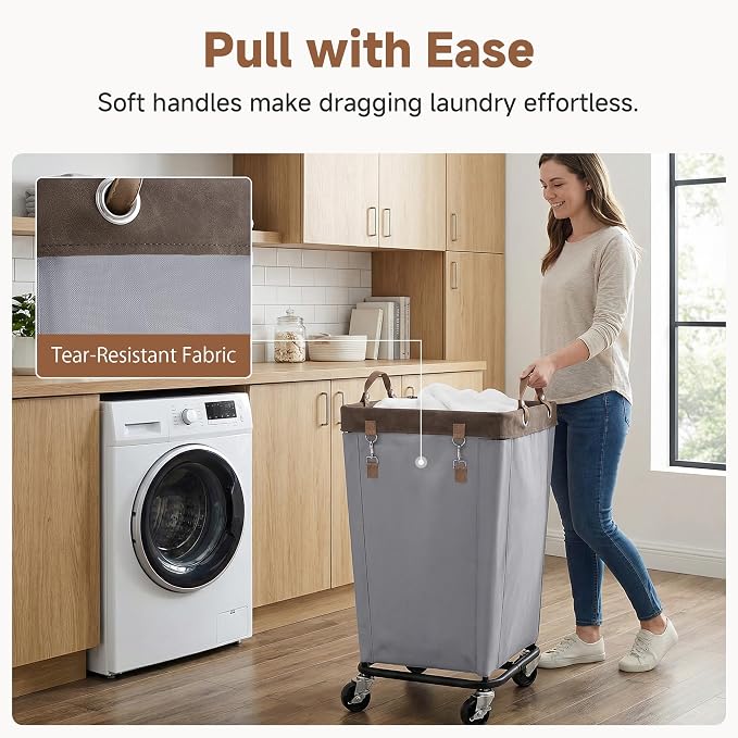 StorageWorks 160L Laundry Basket with Wheels, Rolling Hampers for Clothing | Light Grey Laundry Basket with Wheels, Metal Frame & Handles, Rolling Hamper for Bedroom, Bathroom, Dorm, Hotel