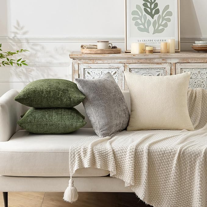 MIULEE Decorative Couch Throw Pillow Covers 20x20 Inch Olive 2 Pack | Modern Boho Accent, Soft Chenille Pillow Covers, Farmhouse Cushion Cases for Home Decor Bed Sofa Living Room