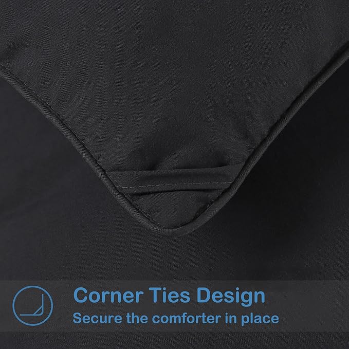 EASELAND Full Size Down Alternative Comforter, Black, 82x86 Inches | Quilted Duvet Insert for All Seasons, Soft Lightweight Bedding with Corner Tabs, Breathable Machine Washable Hotel Quality