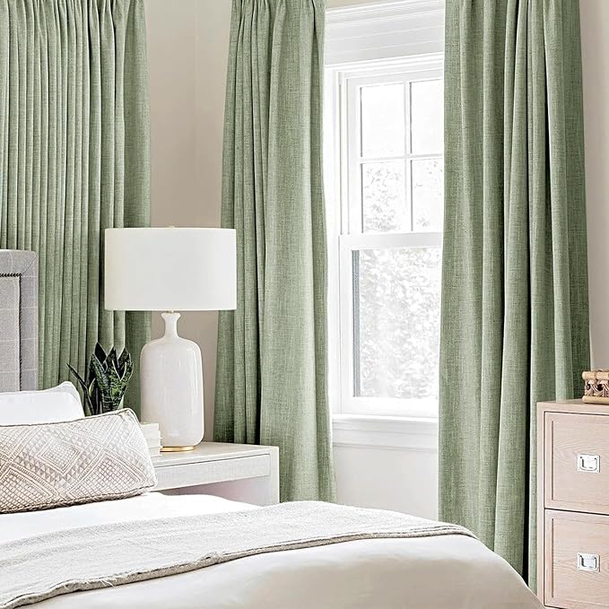 MIULEE 100% Blackout Linen Curtains for Bedroom 42x90 Inches Sage Green | Room Darkening, Light Blocking, Thermal Insulated, Grommet Top, Linen Textured, Window Curtains for Living Room, 2 Panels