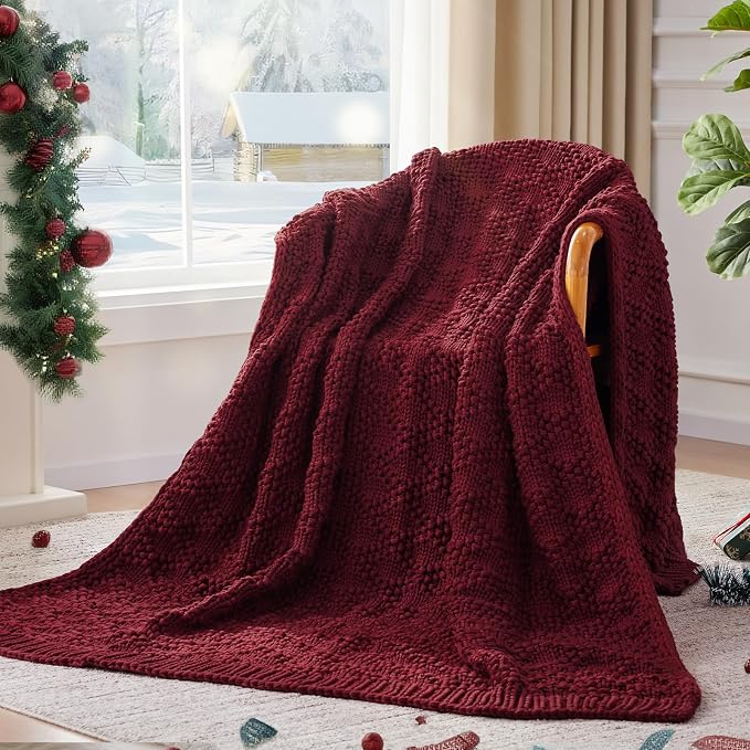 Anysay Knitted Weighted Blanket for Adult, Chunky Knit Throw 36''*48'' 3lbs | Cooling Weighted Blanket for Sleep Breathable Machine Washable Fall Heavy Blanket for Room Decor(Red)