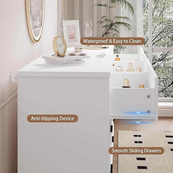 Xixini Dresser for Bedroom, 9 Drawer Wide Modern Chest of Drawers with X-Shaped Sturdy Base, Wood Double Dresser Closet Clothes Storage Organizer, Wooden TV Stand for Living Room, Hallway, White