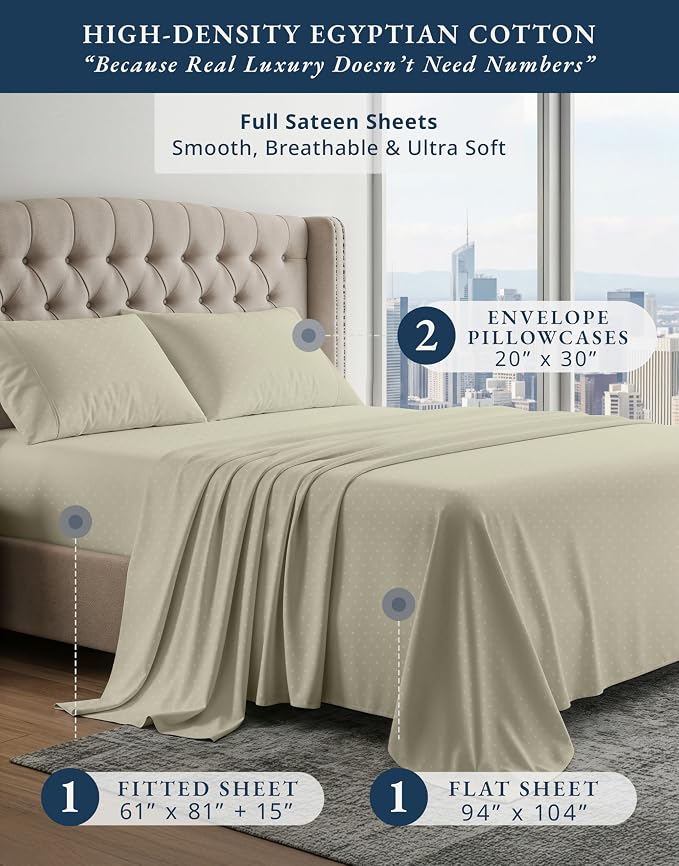 LANE LINEN Cotton Bed Sheets Full 100% Egyptian Cotton Sateen - Linen | Pink Full Size Sheets - 4-Piece Set, For Guests And Everyday Use, For A Silky Hotel-Style Bed, Guest-Ready Comfort