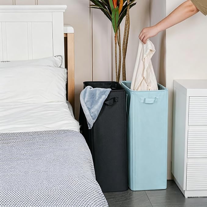 efluky Slim Laundry Basket, Narrow Laundry Hamper with Handles, Collapsible Dirty Clothes Hamper, Tall Laundry Bin for Laundry Room, Dorm and Bedroom, 19.8 Gallon (75L) Sky Blue
