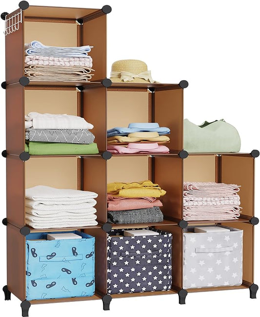 HOMIDEC Closet Organizers and Storage, 9 Cube Storage Organizer, Brown | Portable Closet Organizer System, Storage Cubes Shelves, for Bedroom, Kids Room, Bathroom, Wardrobe, Clothes Rack