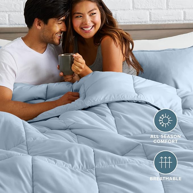 Bare Home Comforter Set - 1800 Ultra Soft (Oversized Queen, Dusty Blue) | All-Season, Breathable, Hypoallergenic, Premium 1800, Warm, Cozy