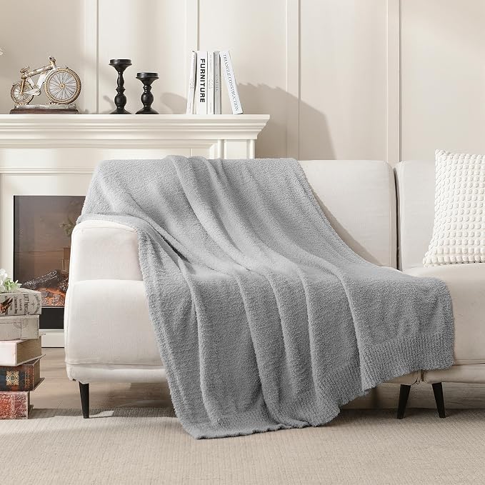 JOOJA Grey Throw Blanket, Soft Fluffy Fuzzy Knit Blanket for Couch Bed Sofa, Cozy Plush Warm Blanket for Bedroom Living Room, Spring Home Decor, 50x60 Inches