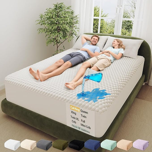 OhGeni 100% Waterproof Mattress Protector,California King Bamboo Viscose Top Layer Pad,3D-Air Fabric Cooling Breathable Fitted Sheets,Washable Bed Cover, Over 99 Count Hex Bumps for Taller Person