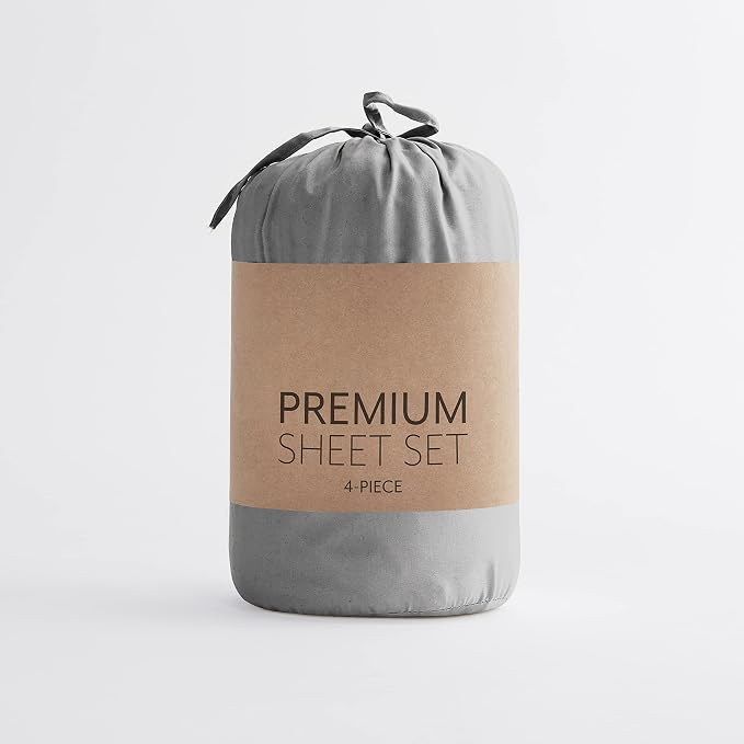 Linen Market Brushed Microfiber Full Sheet Set 4 Piece – Oeko-TEX Certified Ultra Soft & Wrinkle-Free - 16" Deep Pocket Sheets - Easy Care Full Size - Gray