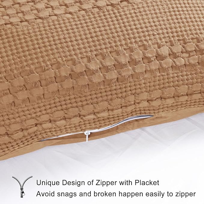PHF 100% Cotton Waffle Body Pillowcase with Zipper, 1 Pack 20" x 54" Soft Skin-Friendly Pillow Sham, No Filling, Aesthetic Woven and Breathable Waffle Weave Body Pillow Cover for Bed, Clay