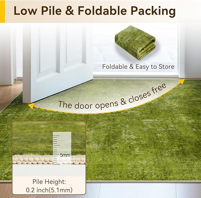 RELEANY Washable 6'x9' Abstract Area Rug for Living Room Grass Green | Carpet for Bedroom, Kitchen, Office, Hallway and Entryway, Printed Pattern, Non‑Slip, Soft, Stain‑Resistant, Easy to Clean