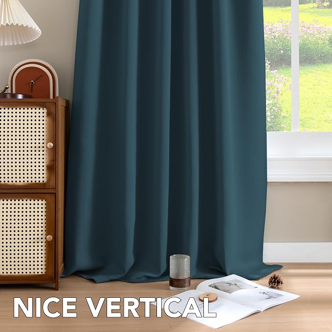 H.VERSAILTEX Blackout Curtains Thermal Insulated Window Treatment Panels Room Darkening Blackout Drapes for Living Room Back Tab/Rod Pocket Bedroom Draperies, 52 x 84 Inch, Dark Teal, 2 Panels