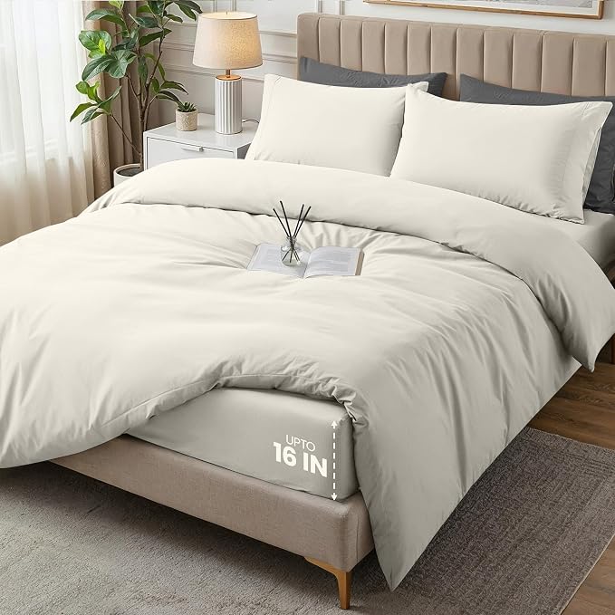 Utopia Bedding Duvet Cover Queen with Fitted Sheet (60x80) - 2 Pillow Case Standard - All Season Luxury Bed in a Bag with Zippered Duvet Cover - No Comforter (Ivory)