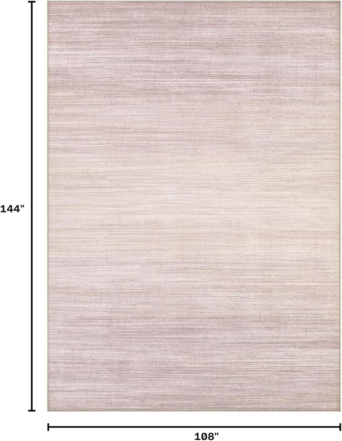 UERMEI 9x12 Washable Area Rug - Neutral Modern Abstract Living Room Rugs, Non-Slip Soft Large Indoor Floor Carpet for Bedroom Home Office & Under Dining Table Decor, Soft Pink