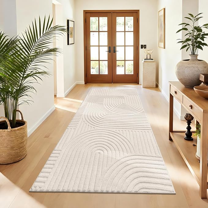 Pauwer 3x6 Area Rugs for Living Room, Modern Non Slip Washable Rug, Beige | Arch Pattern, Soft Fluffy, Neutral, Boho Accent, Solid Color Floor Carpet, For Kids Room Dining Room Nursery Entryway