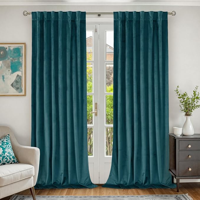 BGment 80 inch Teal Velvet Blackout Curtains for Living Room 2 Panels | Drapes for Bedroom, Thermal Insulated, Super Soft, Noise Reducing, Energy Saving, Back Tab Rod Pocket, 52 x 80 Inch