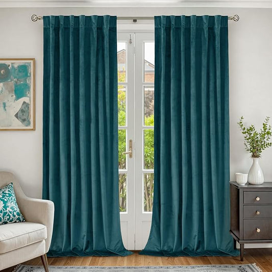 BGment Velvet Curtains 108 Inches Long, Teal Blackout Curtains for Bedroom | Thermal Insulated, Room Darkening, Noise Reducing, Energy Saving Drapes, Back Tab Rod Pocket, Set of 2 Panels, 52 x 108 Inch