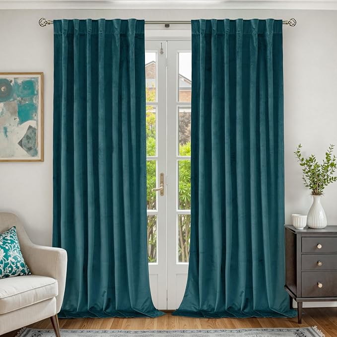 BGment Teal Velvet Curtains 120 Inches Long for Living Room, 2 Panels | Luxury Privacy Window Treatment Drapes, Super Soft, Thermal Insulated, Room Darkening, Back Tab Rod Pocket, 52 x 120 Inch