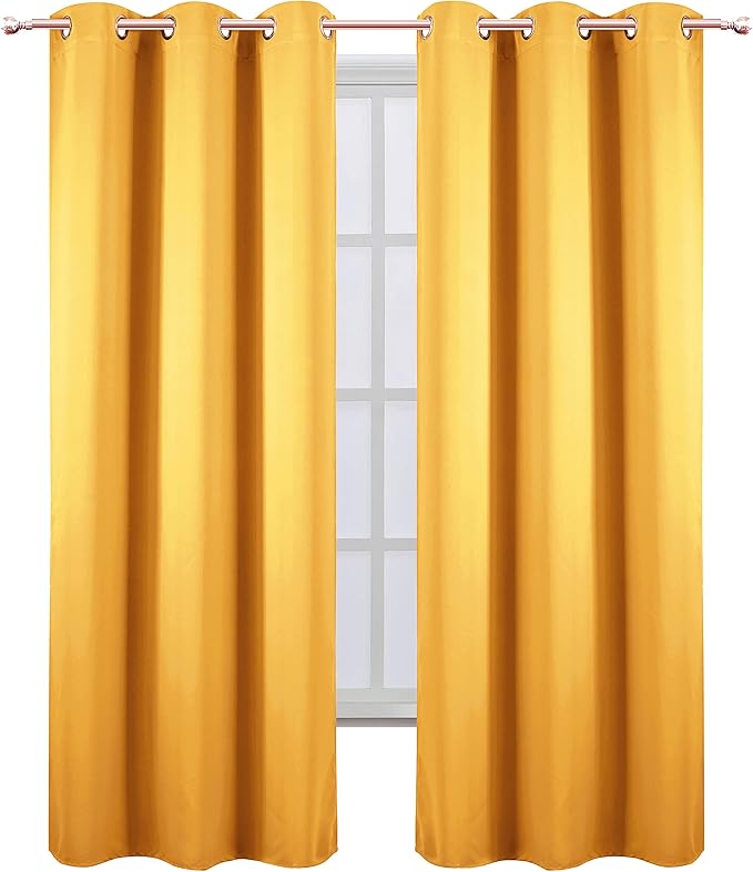 Yellow Blackout Curtains 34 x 84 Inches Long/Set of 2 Curtain Panels/Thermal Insulated Room Darkening Blackout Curtains for Bedroom