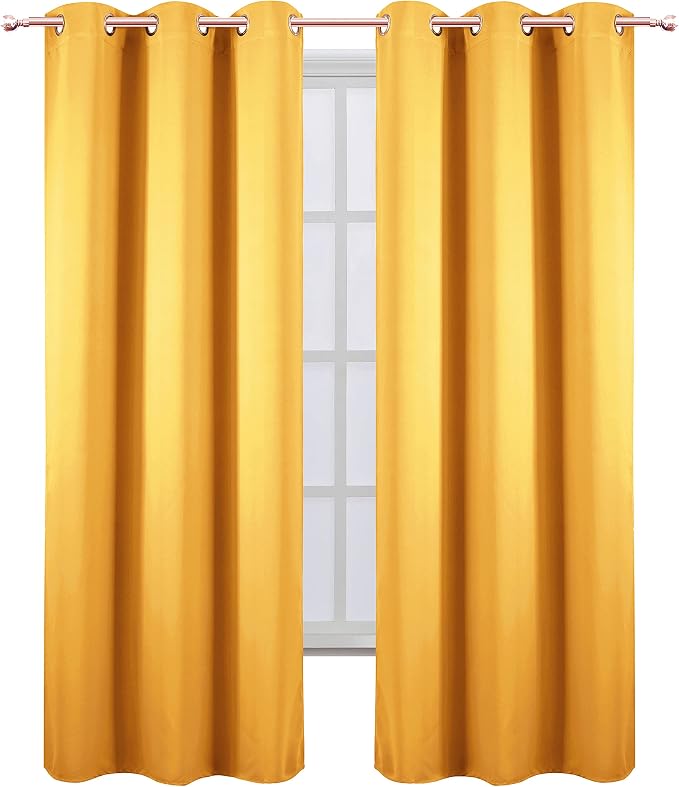 Yellow Thermal Blackout Curtains/38 x 84 Inch/Set of 2 Panels Room Darkening Curtains for Bedroom